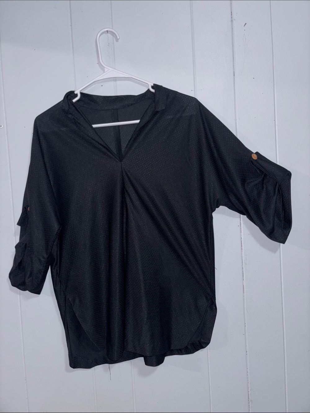 Black Women's 3/4 Sleeve V-Neck Top